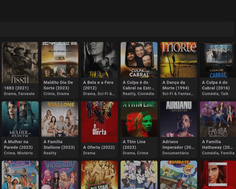 Catálogo de séries na televisão